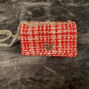 Badgley Mischka Red Tweed Crossbody Bag